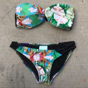 Suboo Swim Exotic Print Black Strapless Bikini XS